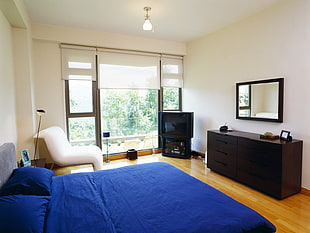 blue and brown bedroom set
